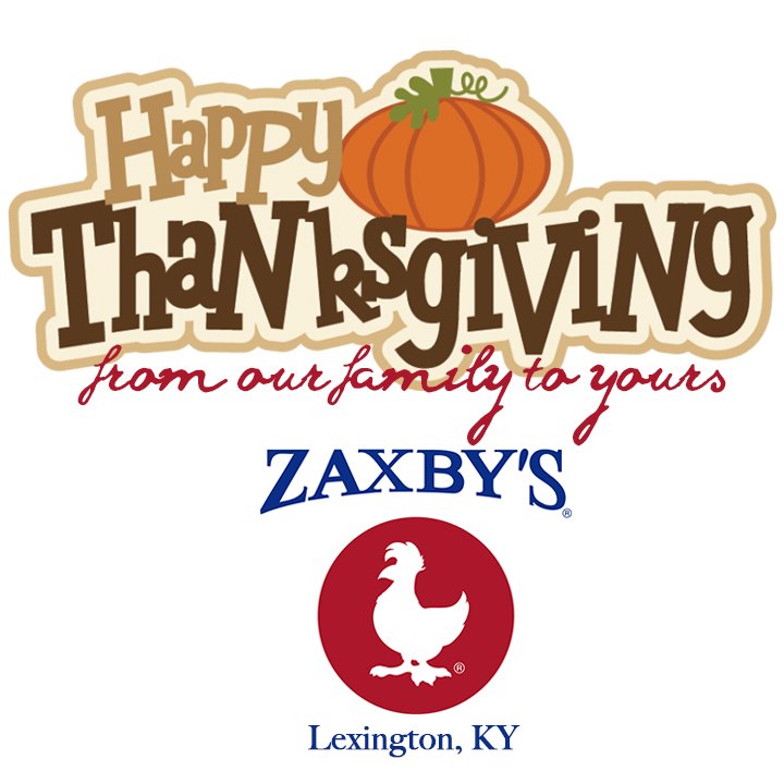 zaxbyslex's tweet photo. Happy Thanksgiving! In observance of the holiday, we will be closed today and will reopen tomorrow at 10:30am! https://t.co/FbF7z7IxxG