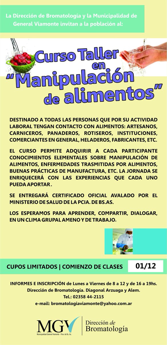 RadioPopularLT's tweet photo. "CURSO TALLER EN MANIPULACIÓN DE ALIMENTOS". +Info: https://t.co/4WzzeoGGdD https://t.co/z5Y4rRI4zR