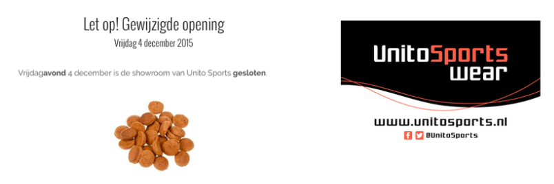 unitosports's tweet photo. Let op. Gewijzigde opening op vrijdagavond 4/12, onze showroom @unitosports in Middelharnis is dan gesloten. https://t.co/NtTcuaAnGc