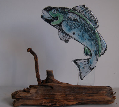 Leaping salmon on driftwood, a personal favourite from my Etsy shop etsy.me/1MRGBaz via <a href="/Etsy/">Etsy</a>