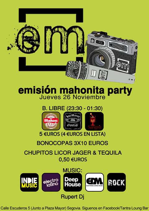emisionmahonita's tweet photo. Este jueves no te pierdas Emisión Mahonita party. La barra libre te espera en Tantra. ¿Os lo vais a perder? 😉 https://t.co/S4mbPySTdF