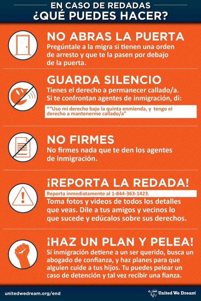 LatinaComunica's tweet photo. Qué hacer en caso de una redada? Via @UNITEDWEDREAM #USlatino #undocumented https://t.co/HHcc2J5iNH
