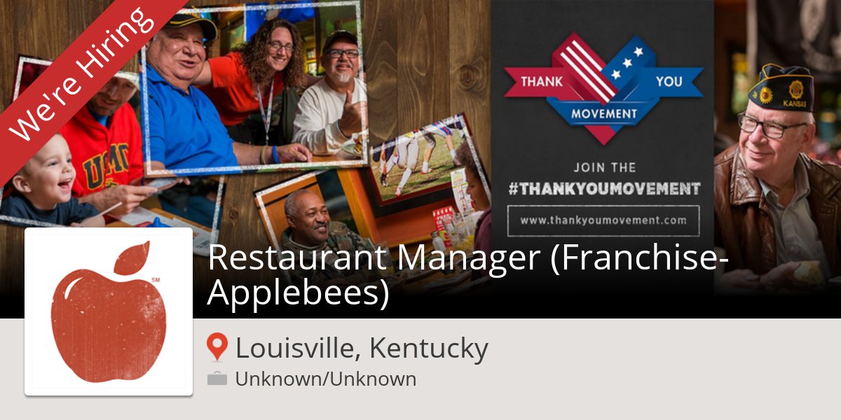 aut22ba's tweet photo. New #job opening at #Applebees in #Louisville! #Restaurant Manager (#Franchise-Applebees) https://t.co/kCuIZWOCi9 https://t.co/HzXvA85R6g