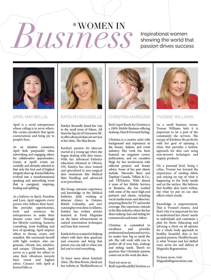 Our founder <a href="/AprilBellia/">April Bellia</a> is featured in this month's Fresh Vancouver. Grab a copy at <a href="/BlenzCoffee/">BLENZ COFFEE</a>! #WomenInBusiness