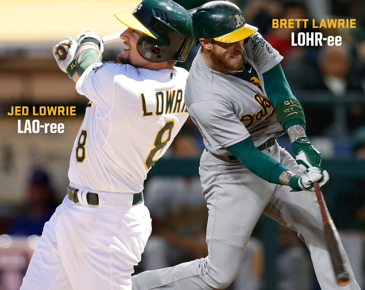 Athletics's tweet photo. Lowrie. Lawrie. Lowrie. Lawrie. A pronunciation guide. https://t.co/66s61YYMI6