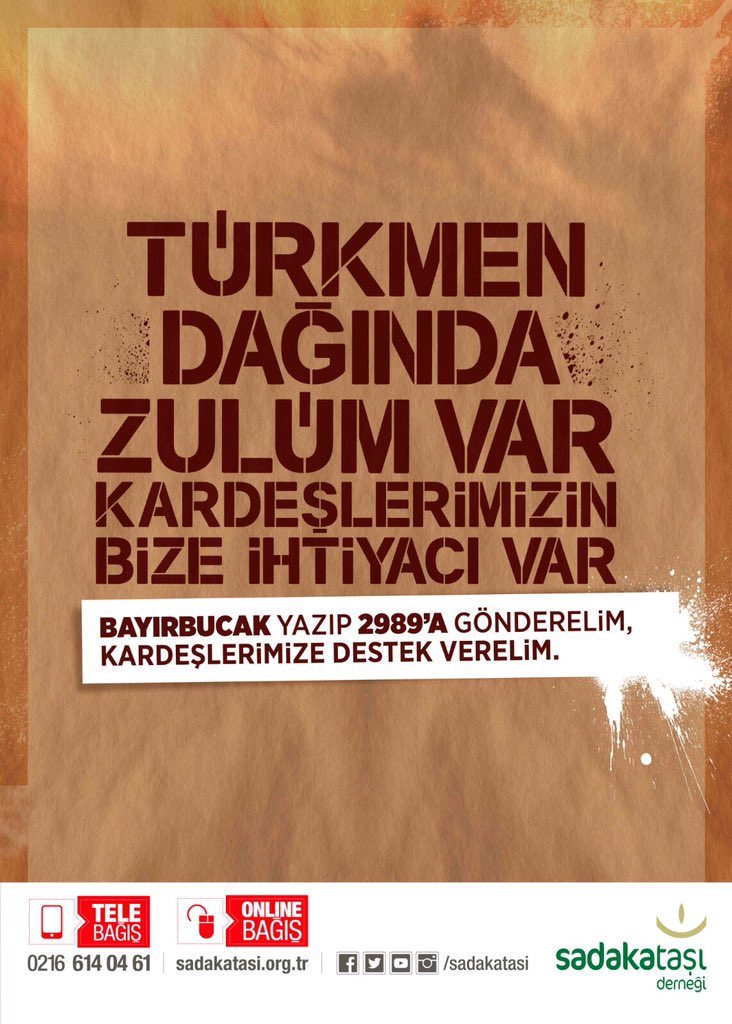 Türkmen Dağı'nda zulüm var. Kardeşlerimizin bize ihtiyacı var. Bayırbucak yaz 2989'a gönder.
Kardeşlerine destek ol.