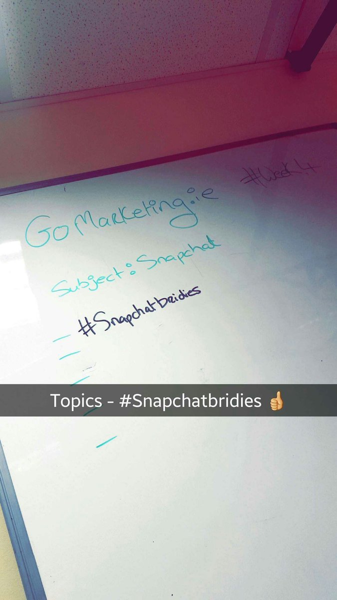 GoMarketing_ie's tweet photo. Teaching #Snapchat tonight to #Smallbiz and I'll have to tell them all about the @SnapchatBridies 👍😉✅📝 https://t.co/A6tKgZGwew