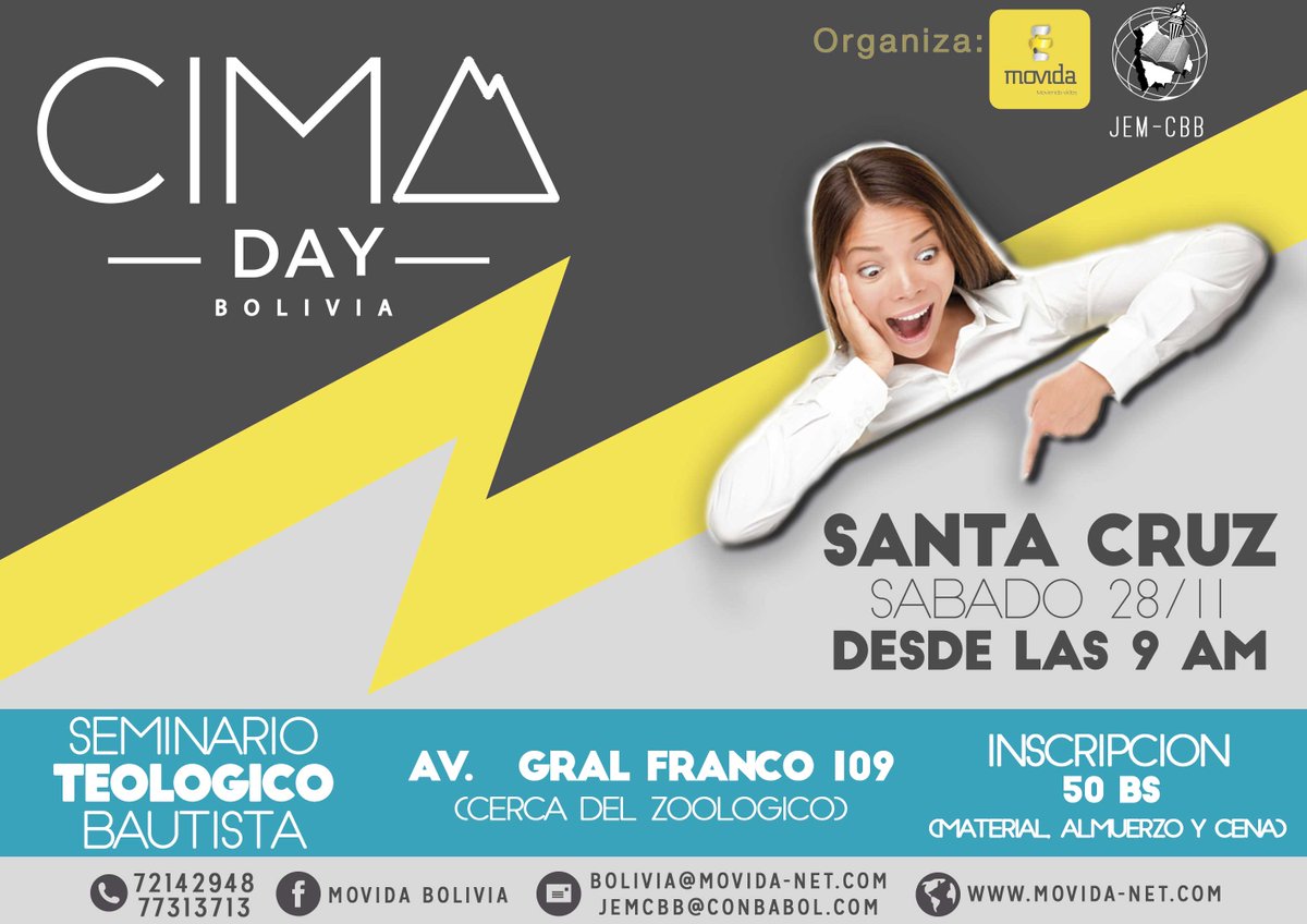 MOVIDABolivia's tweet photo. Este sábado será nuestro ultimo #CimaDay #SantaCruzII #EnfoqueGlobal #Movida #MoviendoVidas #Movilizandos https://t.co/KalwpOK5NS