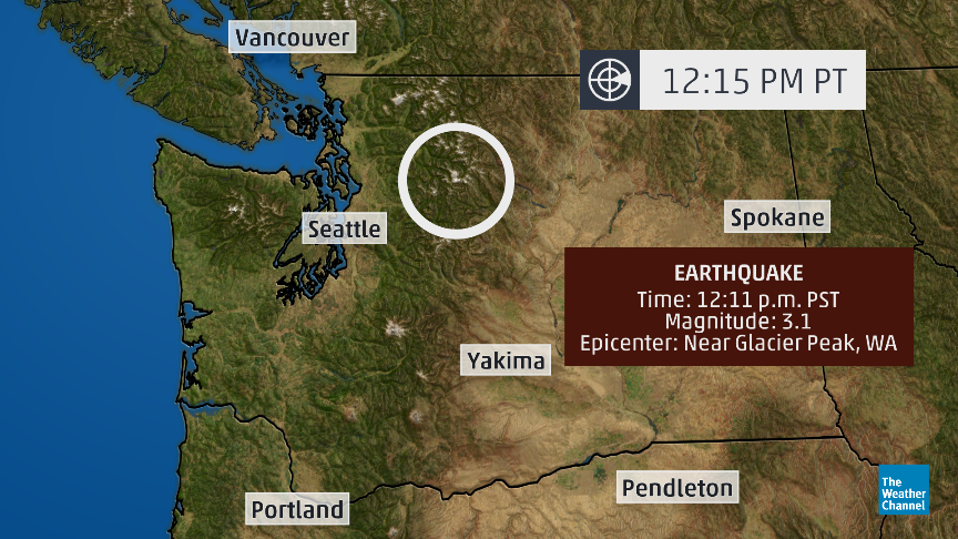 weatherchannel's tweet image. JUST IN: M3.1 #earthquake near Glacier Peak #volcano in the Washington Cascades at 12:11pm PST.