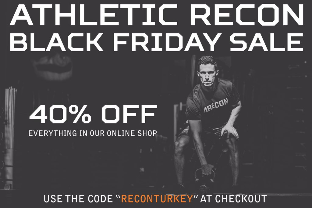 athleticrecon's tweet photo. Black Friday starts this Friday: 40% off our online shop. Use promo code RECONTURKEY #BlackFriday #athleticrecon https://t.co/5dw3kSZqaC