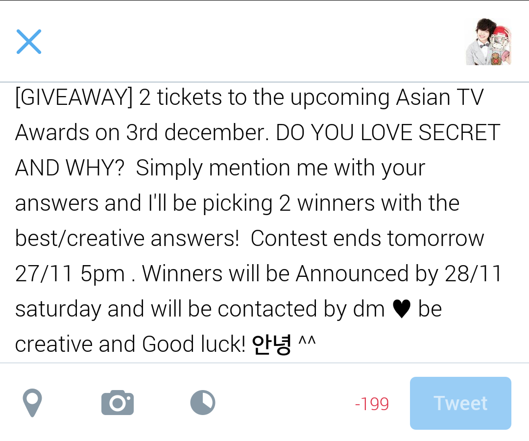 PinkLemon0903's tweet photo. [GIVEAWAY] 2 tickets to the upcoming Asian TV Awards on 3rd december ♥ @SECRETTIMESG @Secretime_SG https://t.co/ov9RKs3aTS
