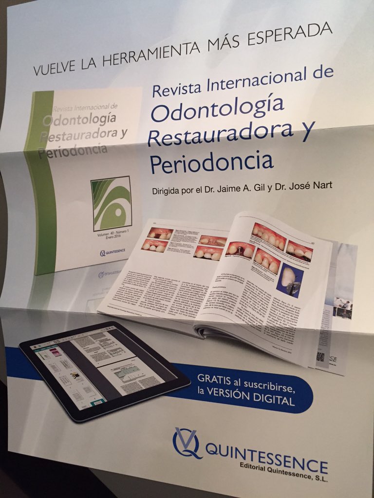 JoseNartPerio's tweet photo. Mucha ilusión dirigir la versión española del #IJPRD de @QuintessenceESP @quintpub https://t.co/ltXZWBFm9v