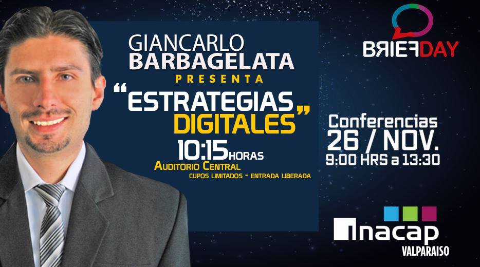 GiancarloMkt's tweet photo. Mañana jueves 26 a las 10:15 horas estaré exponiendo sobre estrategias digitales en el @Briefday en @inacapvalpo https://t.co/93EMjhq8Wg