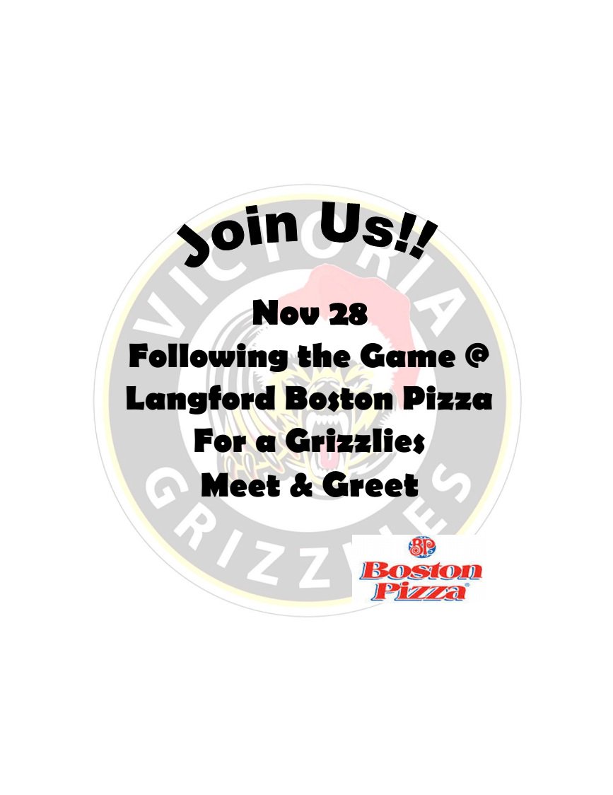 Join us Saturday November 28 following the game at Boston Pizza for a Players Meet and Greet! <a href="/LangfordBP/">BostonPizza Langford</a>