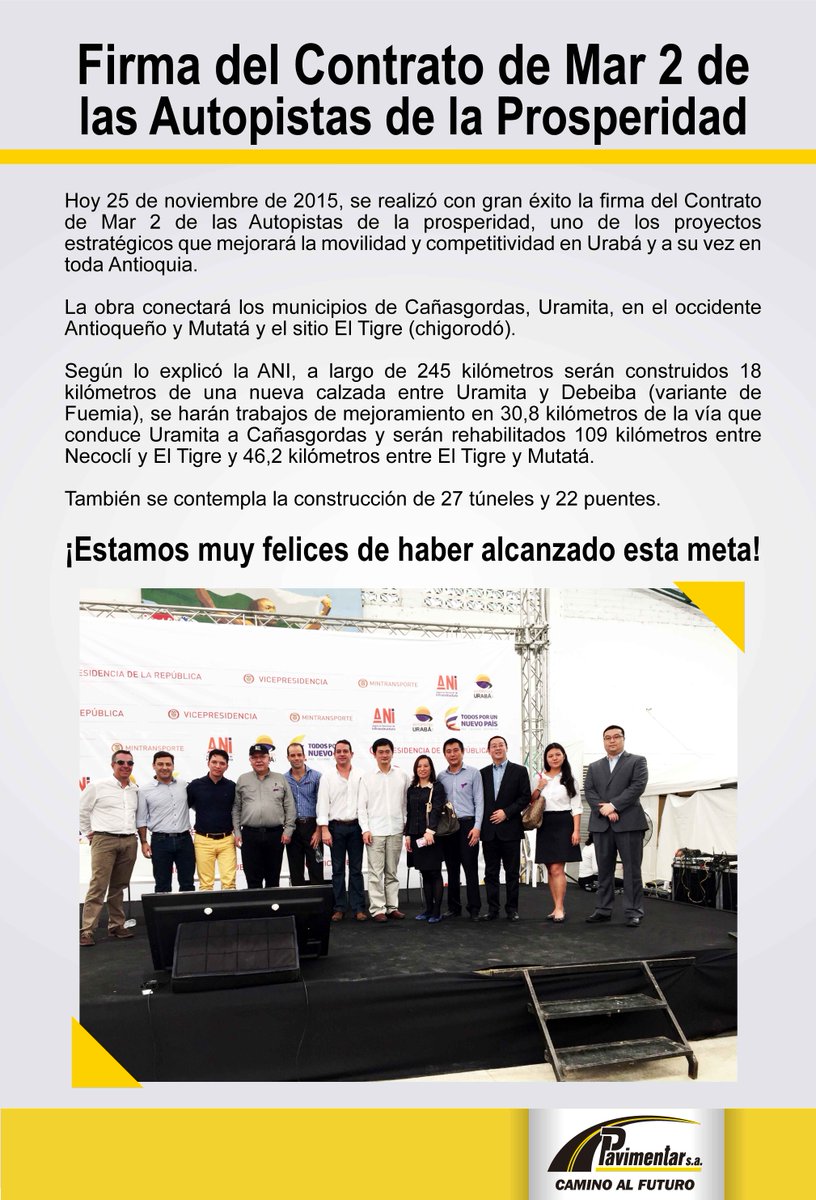 Pavimentarsa's tweet photo. @pavimentarsa Culminó con gran éxito el acto para firmar el Contrato de Mar 2 de las Autopistas de la Prosperidad. https://t.co/QbhcsFWxZG