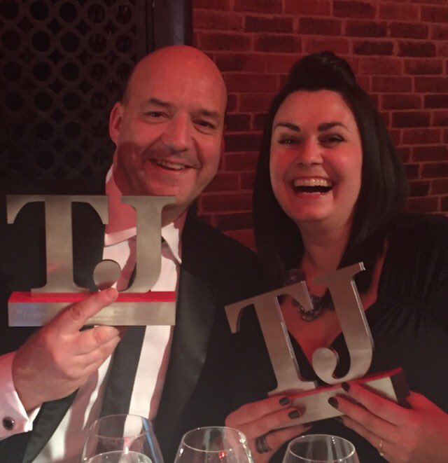 BaxterStorey's tweet image. Here's @bigGeveleigh &amp;amp; @Lozza_face with their awards. A brilliant night &amp;amp; very well deserved #TJAwards2015 #proud