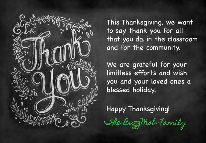 buzzmob's tweet photo. This holiday we're #Thankful for teachers and the valuable work they do everyday. Happy Thanksgiving! https://t.co/91HlLCWGXH