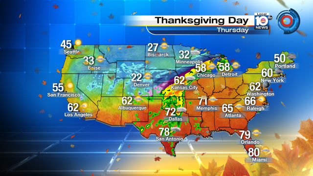 The eastern half of the U.S. gets a mild, fairly tranquil Thanksgiving, while a storm system works over the middle. https://t.co/dLbuJNT2Ez