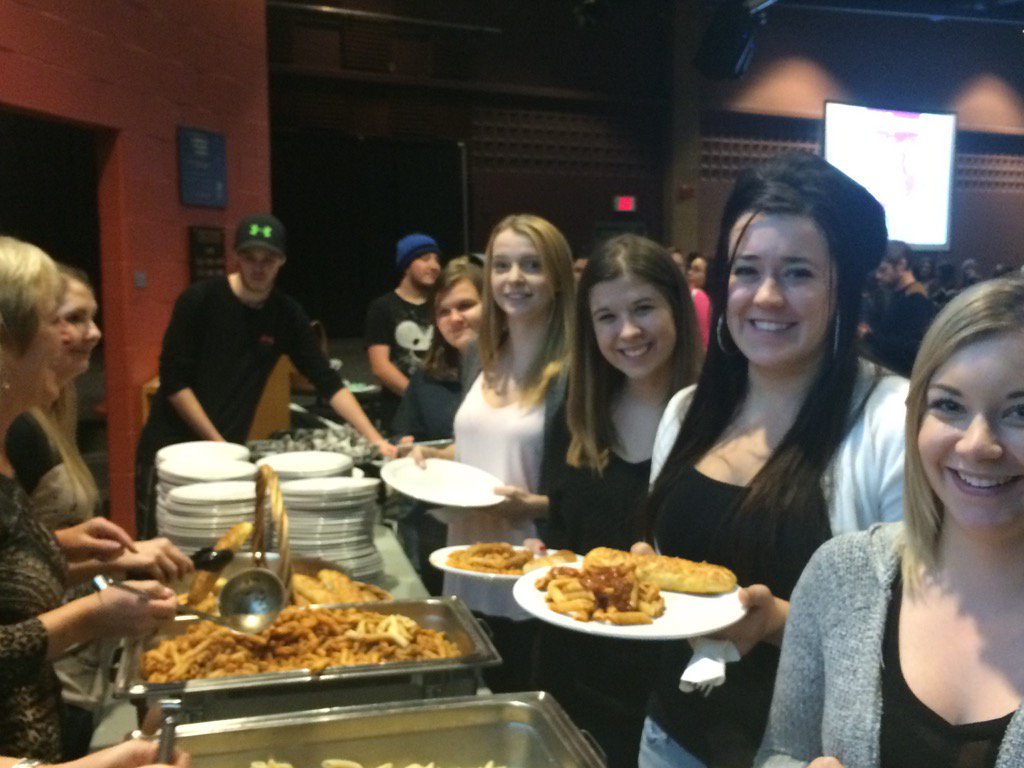 Hungry crowd of 180 + <a href="/cambriancollege/">Cambrian College</a> business students being fed tonight by School of Business faculty chefs!