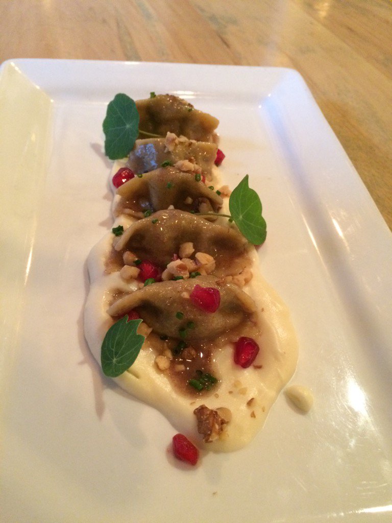 bison agnolotti, celery root, walnut, pomegranate #ThanksgivingEve #pasta #beastandbottle