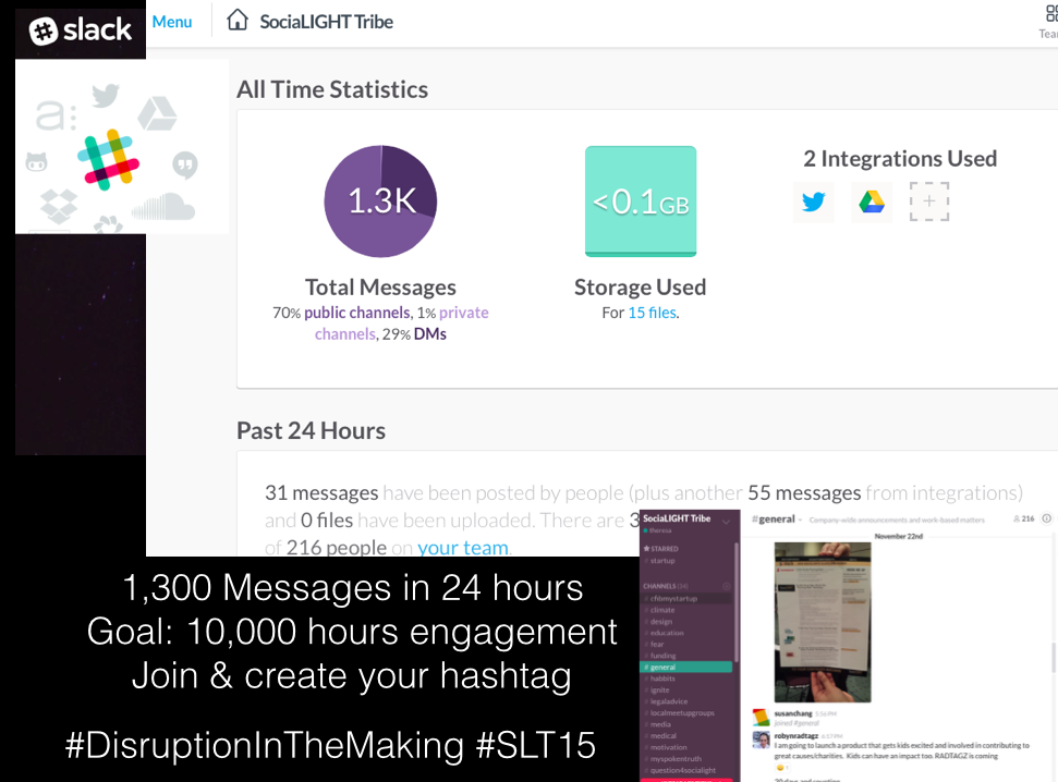 SLTconference's tweet photo. #SLT15 #DISRUPTIONINTHEMAKING JOIN @SlackH Over1,300 conversations. Join/ Accept your invite https://t.co/cU5Dvz4Ac7 https://t.co/LCG2H5csIv
