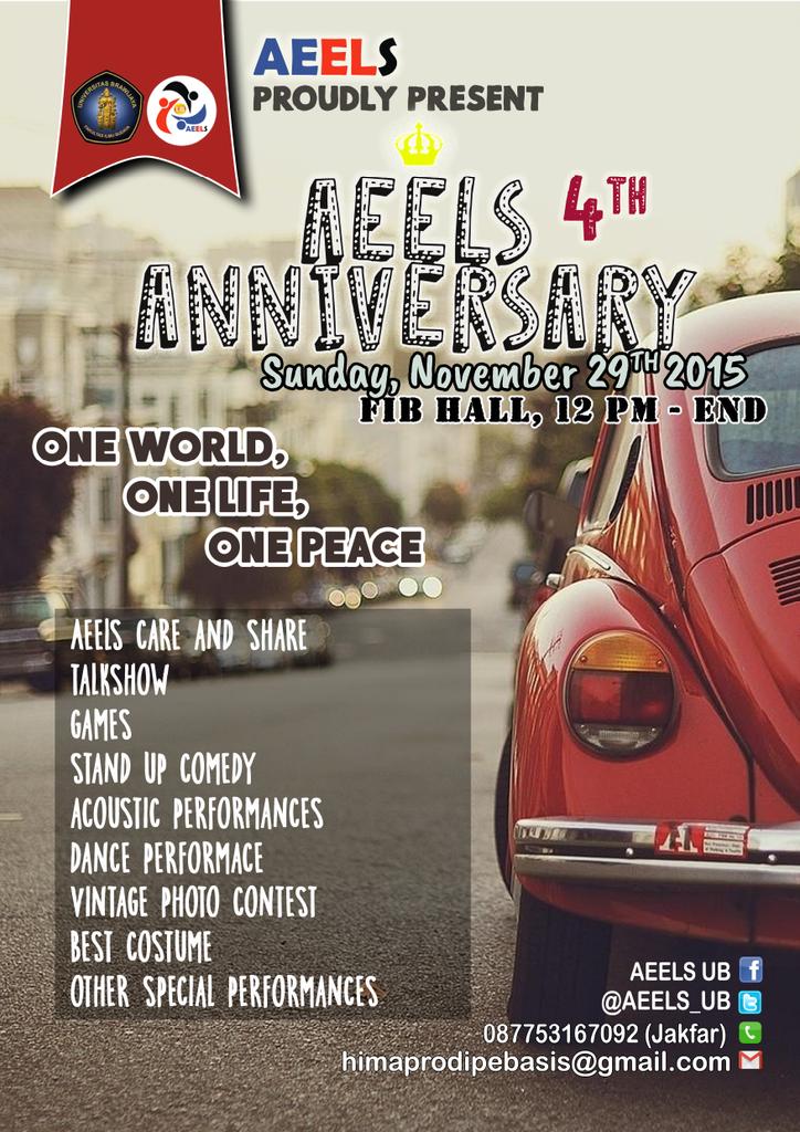Hello, guys!😁
Don't forget, AEELS Anniversary will be held this week (Sunday, November 29, 2015 start from 12 pm).