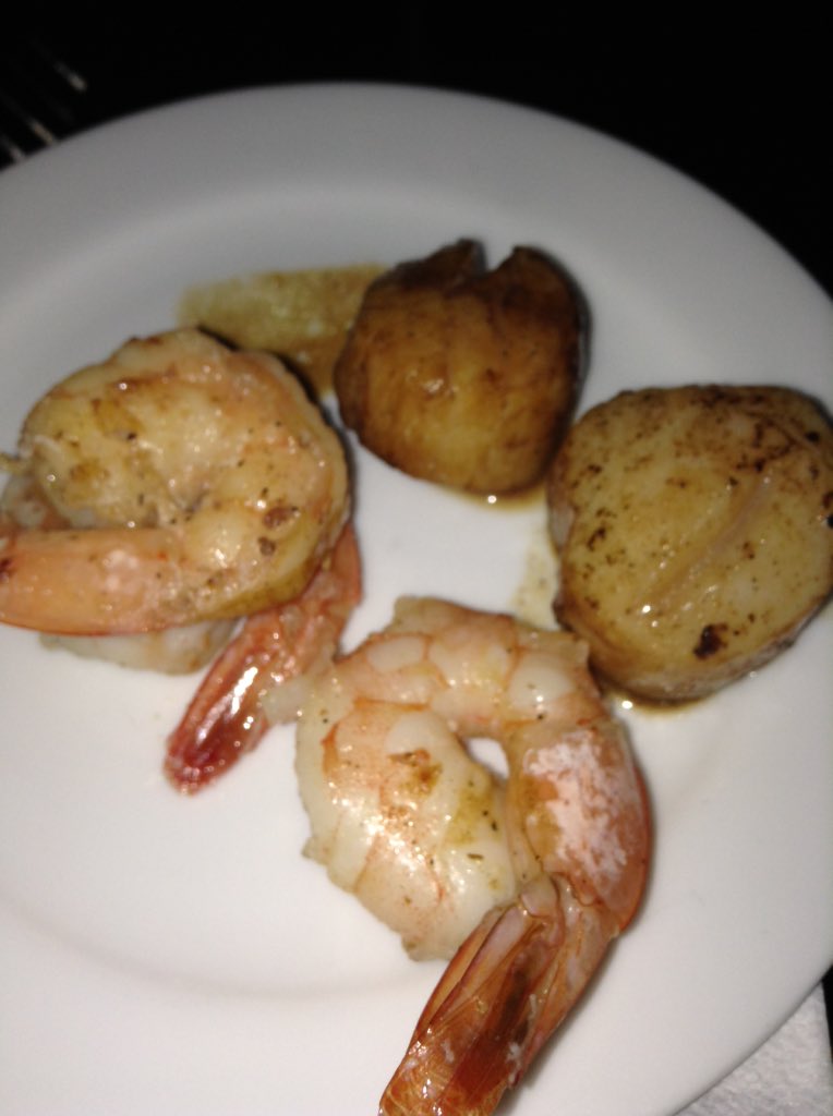 DinnRyan's tweet photo. Shrimps and scallops!  OH MY!  Having a fantastic evening with making spirits bright @HfxSpirit @bideawhile https://t.co/BzHbhxy68h