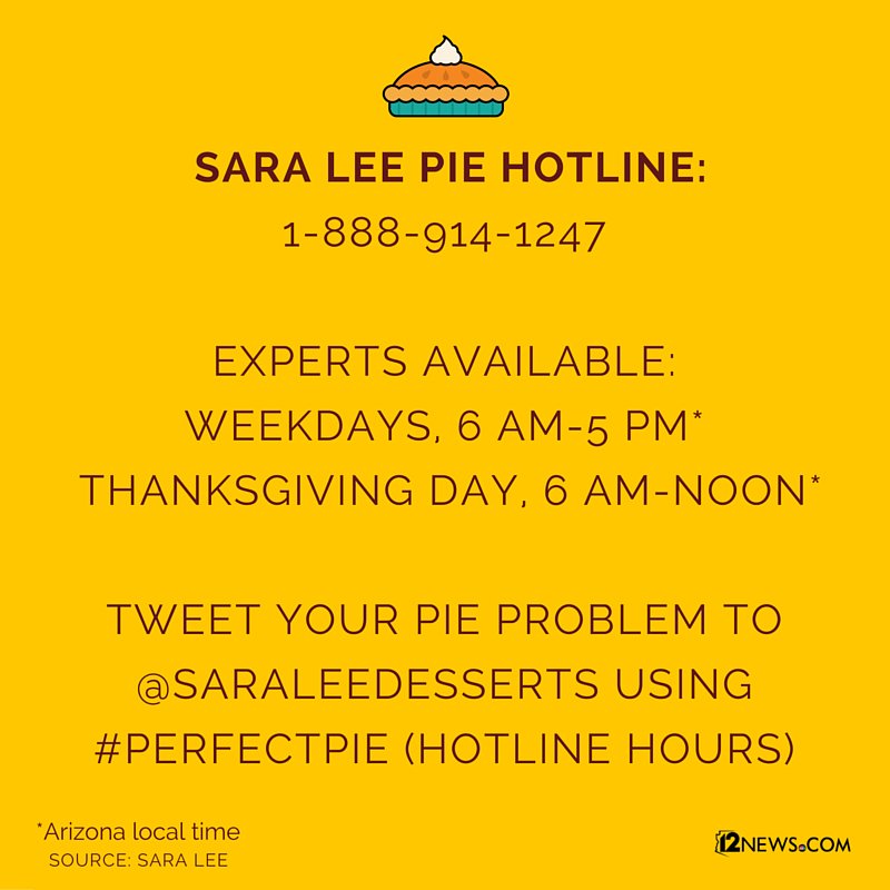 12News's tweet photo. Pie problems? #thanksgivinghelp https://t.co/mkhkNEfoPZ