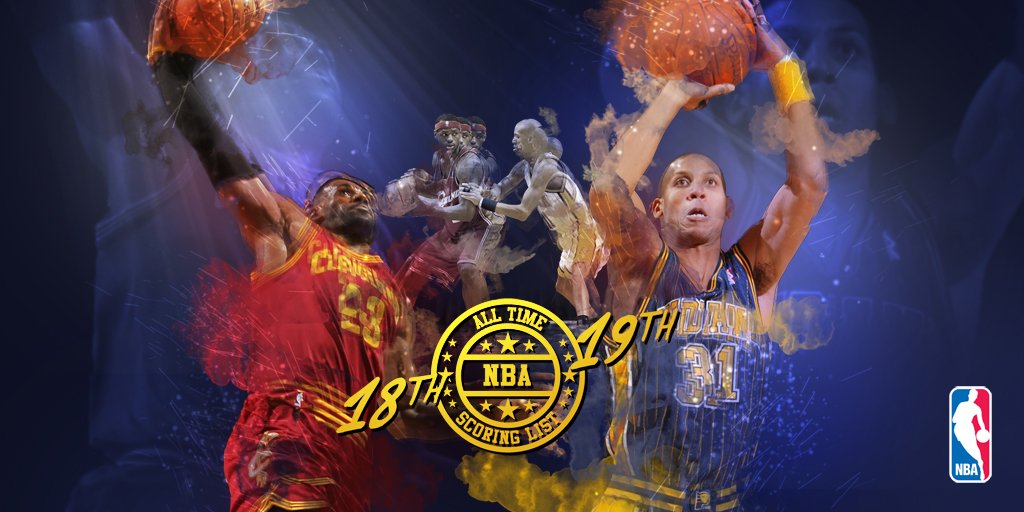 Last night <a href="/KingJames/">LeBron James</a> passed <a href="/ReggieMillerTNT/">Reggie Miller</a> (25,279 pts) for 18th on the NBA's All-Time Scoring List!