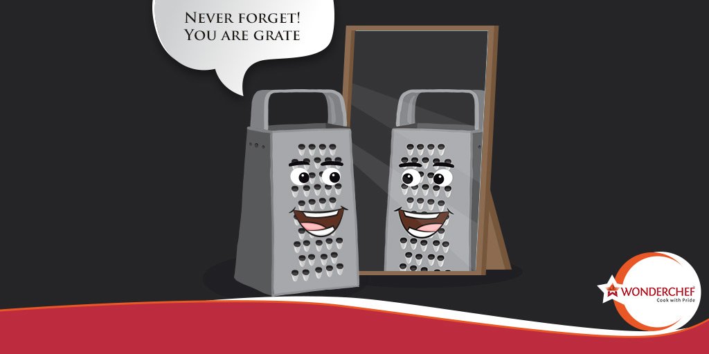 wonderchef's tweet photo. Grater gives himself a pep talk every morning in front of the mirror. #KitchenHumour #Wondedrchef #sanjeevkapoor https://t.co/ofc617D1H1
