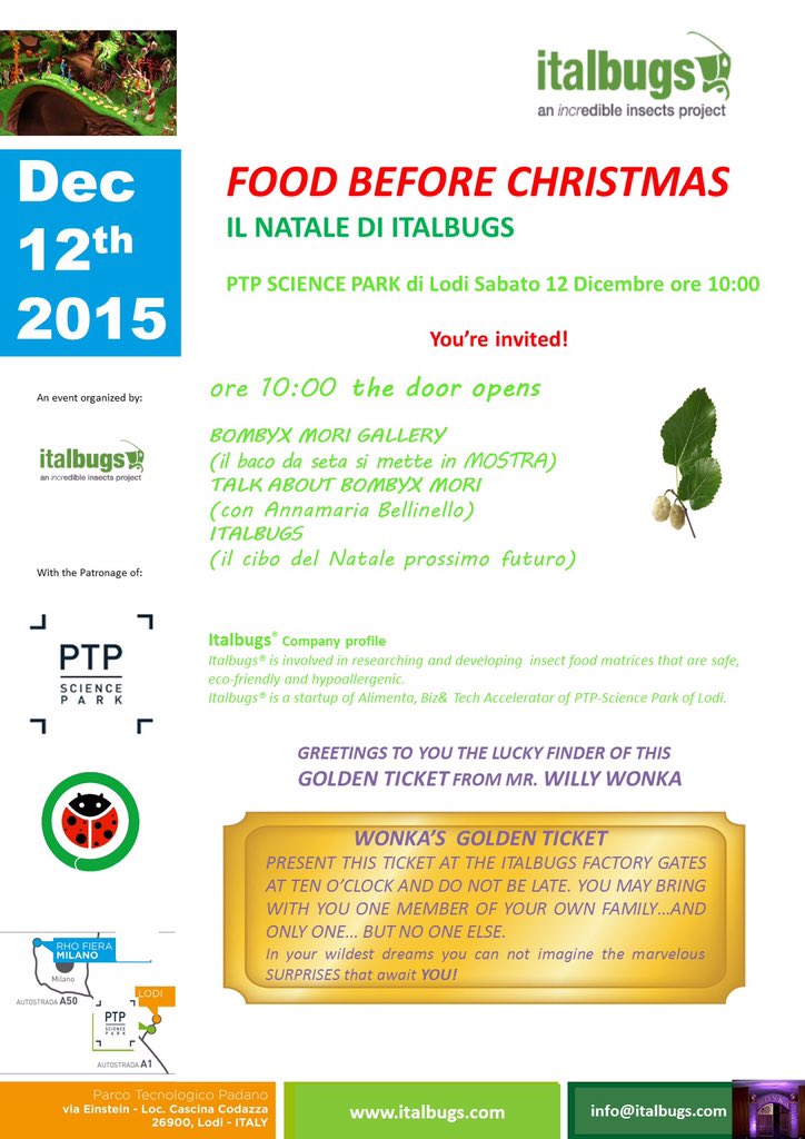 dr_ceriani's tweet photo. @PTPLodi @cnrexpolab @inuovicibi @cnrxexpo Big incrEdible insects day in Lodi: 12th December 2015. You're invited! https://t.co/2vJRriJNW6