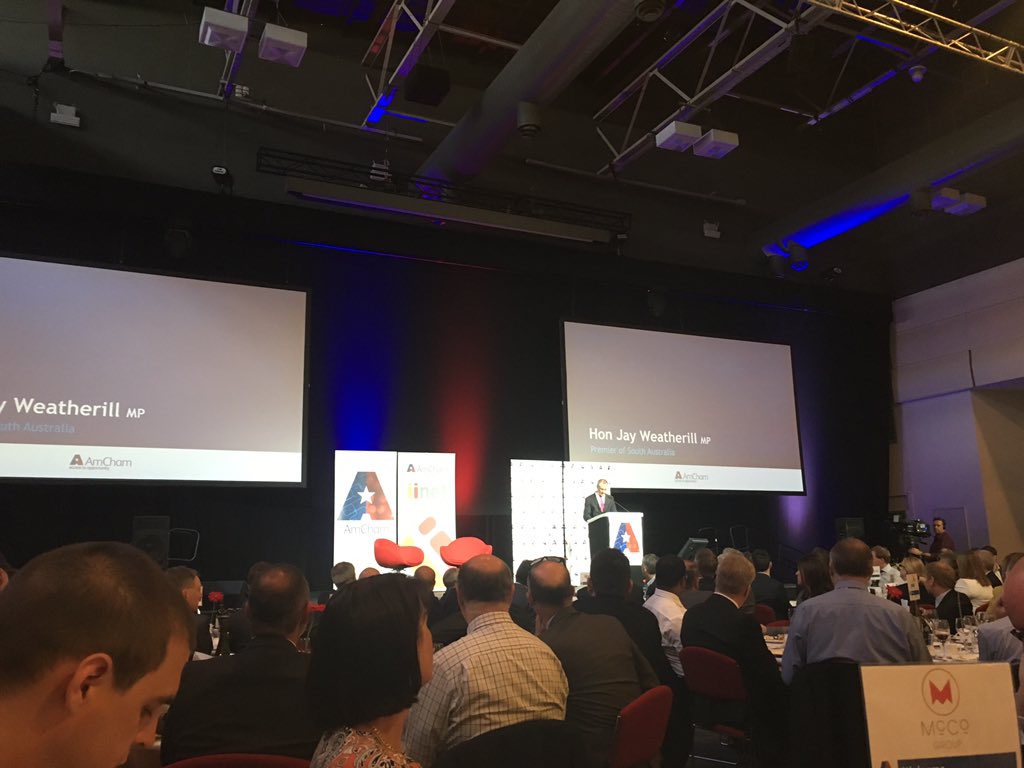 keithcluse's tweet photo. Jay Weatherill proposing new tax regimes at @AmChamAU lunch #adelaide @JayWeatherill @AdelaideCC https://t.co/w2Zb6KUxRj