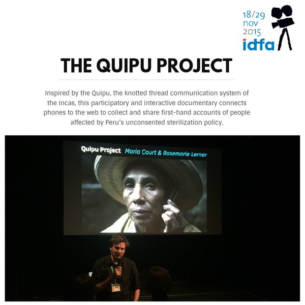 TribecaFilmIns's tweet photo. Checked out @QuipuProject yet? It launched during @idfa & is now online for all! https://t.co/xb91cyqYLh #DocLab15 https://t.co/CObWCWWDZh