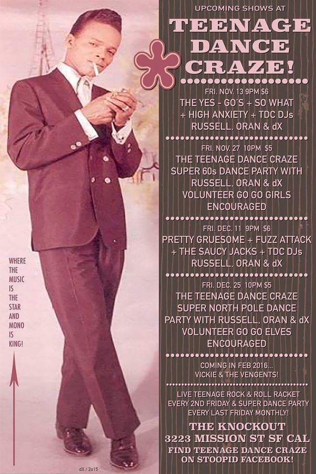 fuzzattacksf's tweet photo. Attention boppers! We are playing Teenage Dance Craze at The Knockout, Friday December 11th! Come twist with us! https://t.co/lmo3KnnnBF