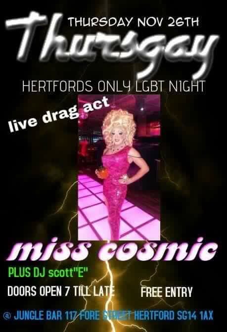 Junglebarherts's tweet photo. It's Thursgay @Junglebarherts tonight we have a sensational drag act Miss Cosmic! https://t.co/o3P4QYeQzQ
