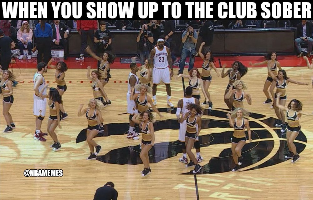 NBAMemes's tweet photo. The Cavs​ didn't even wait for the Raptors dancers to get off the court! https://t.co/UCbkq3nxe2