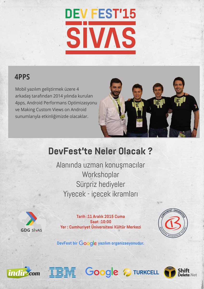 gdgsivas's tweet photo. 11 Aralık Cuma Günü @4ppsCo Cumhuriyet Üniversitesinde #apps #developers https://t.co/WF209vbcZc
