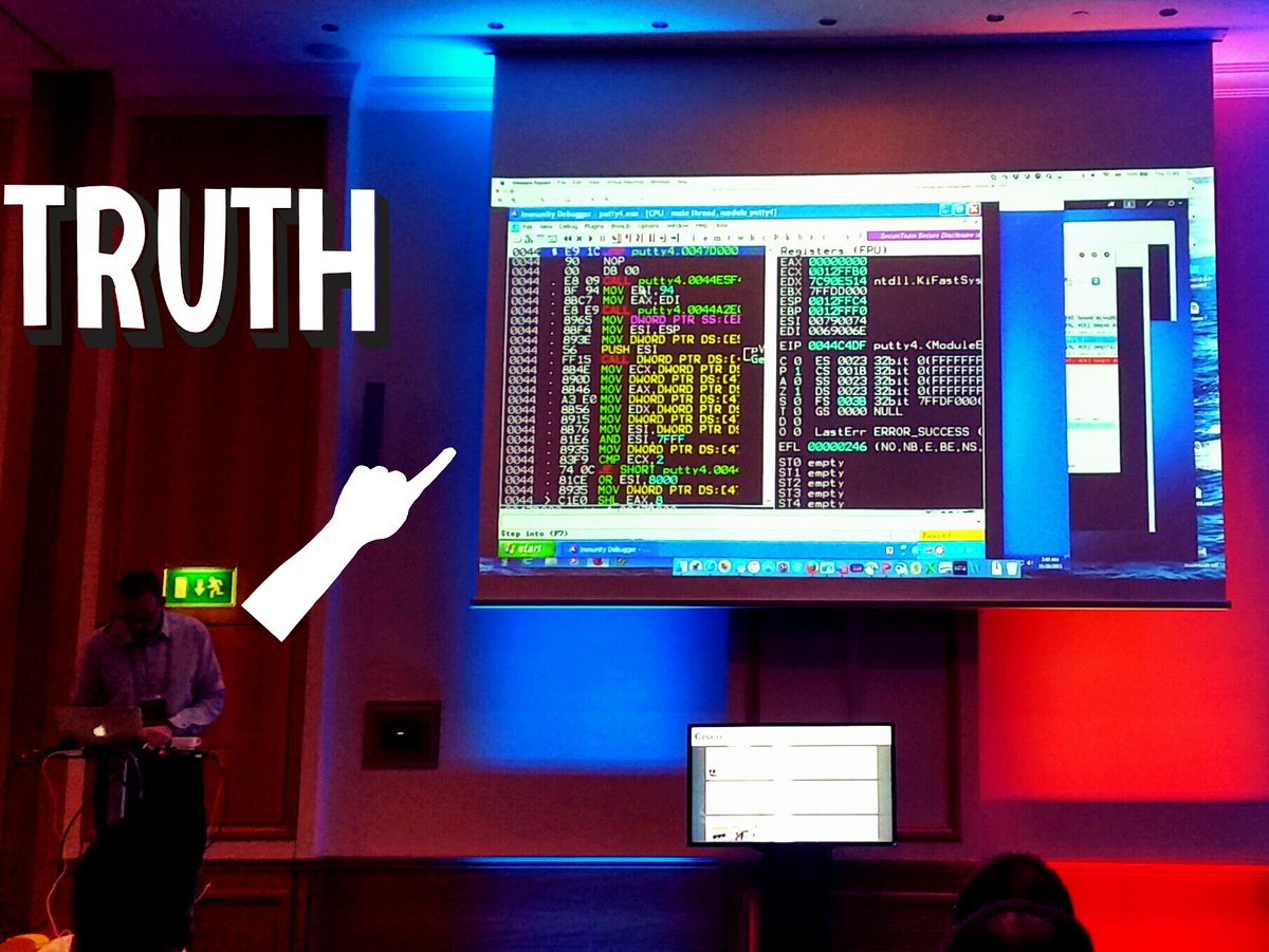 SStrzelak's tweet photo. MOV EAX,EDI czyli Piotr Linke w akcji asemblerowej i kolorowe Hexy na #ciscosec https://t.co/R5SjiLR3rf