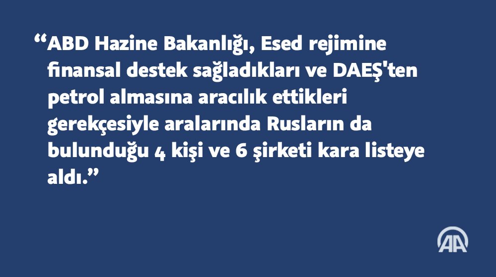 anadoluajansi's tweet photo. ABD'den, 'Esed rejiminin DAEŞ'ten petrol almasına aracılık eden Ruslara' yaptırım https://t.co/jZjaYAsciP https://t.co/55xEExxm3N