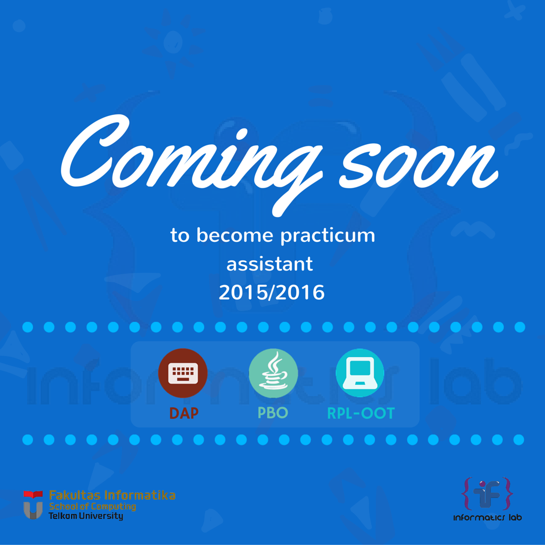 iflab's tweet photo. [REKRUITASI GENAP 15/26] Halo guys, coming soon, stay tune on informatics lab yaa.., :D https://t.co/RpQW0J7kNz