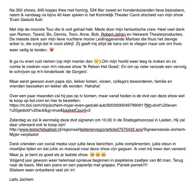 jochemmyjer's tweet photo. Vanavond laatste show 'Even Geduld Aub' . De dvd vanaf heden hier te bestellen. :) https://t.co/KtqU2yfK9s https://t.co/m8rFRS5l85