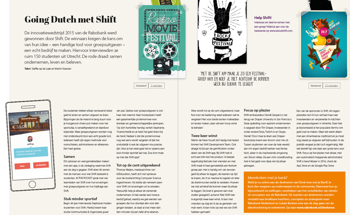 aboutshift's tweet photo. Shift in het studentenmagazine van Rabobank Utrecht! #inthepocket https://t.co/yt6Hb0EwcD