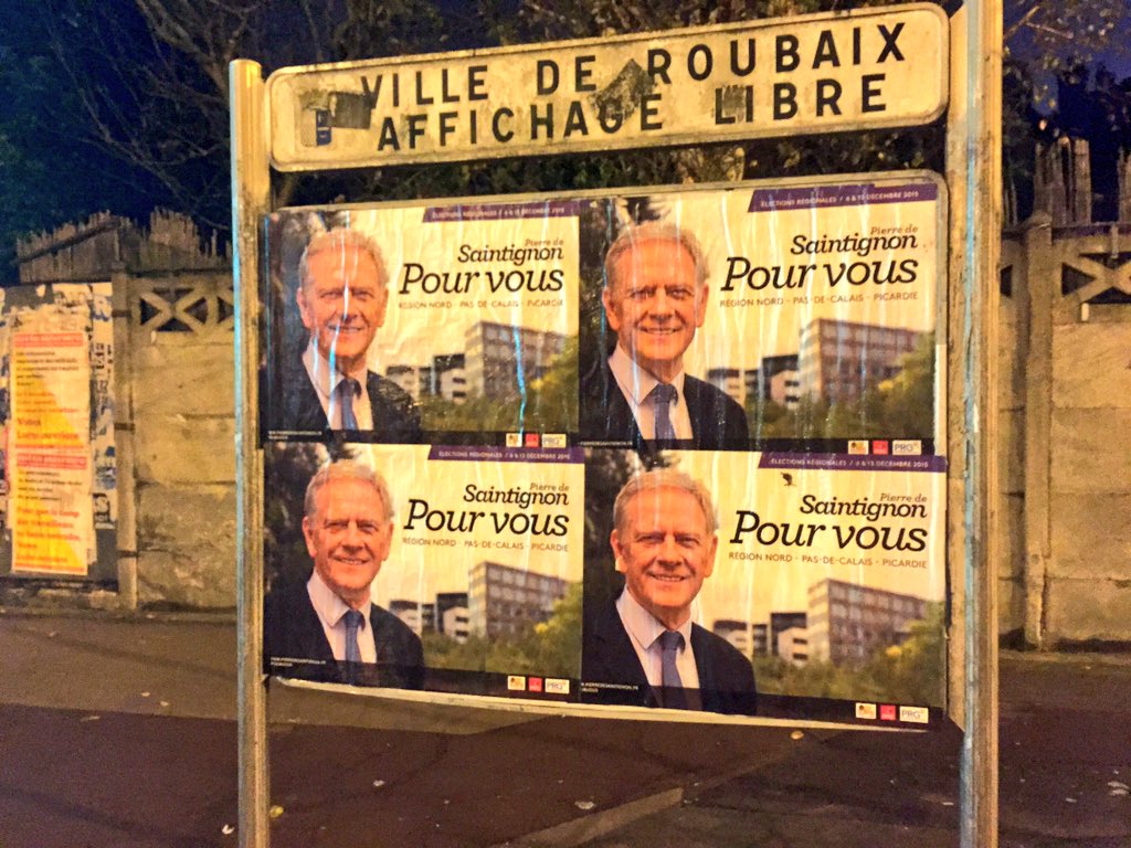 PSRoubaix's tweet photo. Roubaix de nouveau aux couleurs de notre candidat @pdesaintignon ! #PourVous #PDS2015 https://t.co/g8309xckEV
