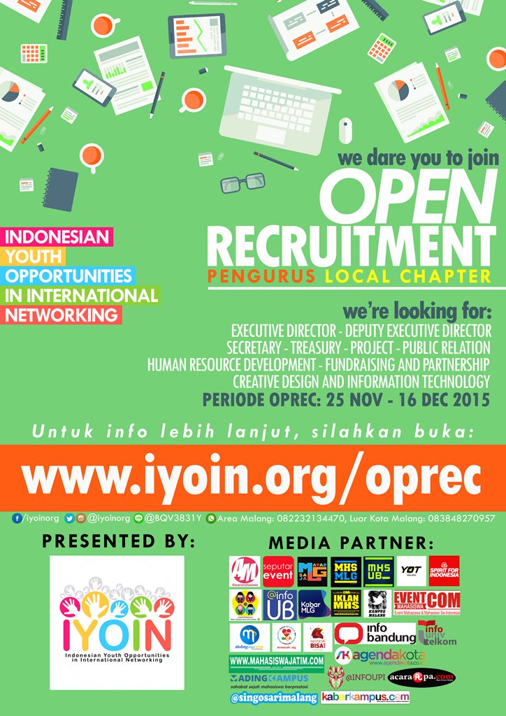 Pemuda! OPEN RECRUITMENT <a href="/IYOINorg/">IYOIN National</a> Local Chapter, daftar: iyoin.org/oprec , deadline 16 Des 2015