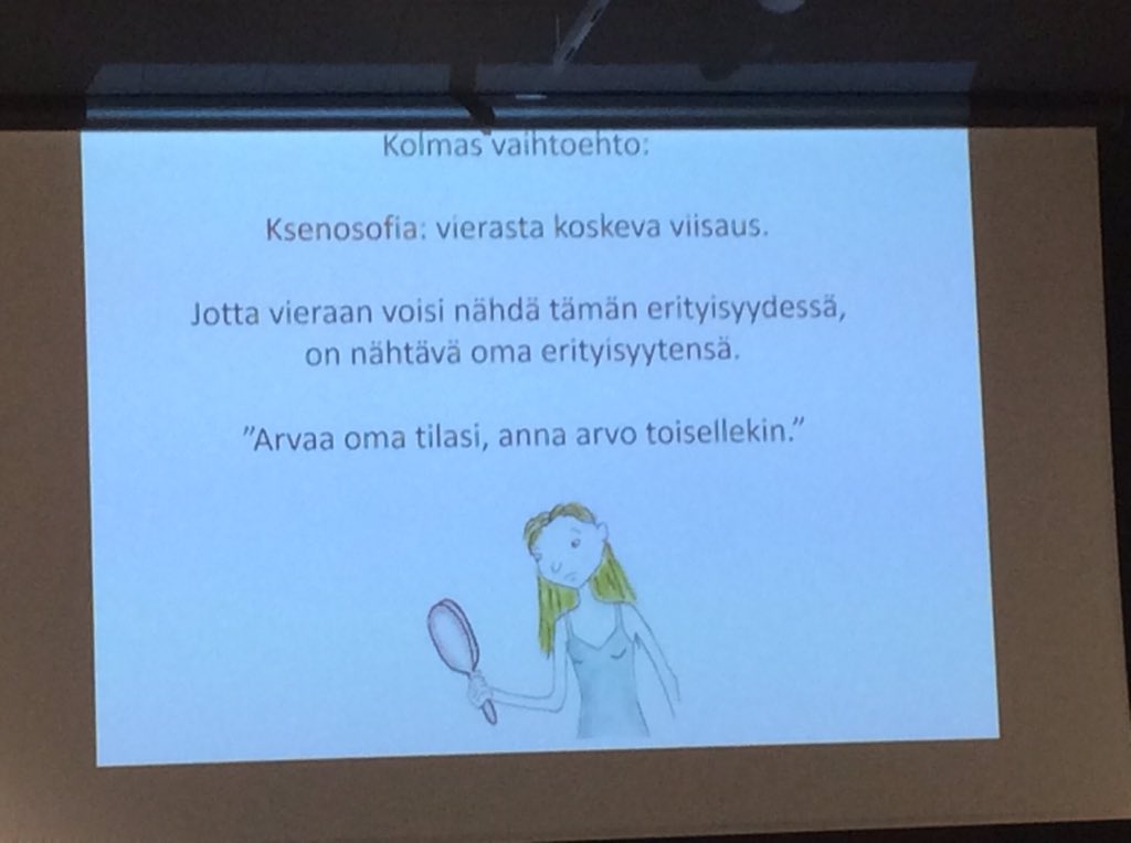 Zebbs1's tweet photo. Suhtautuminen toiseuteen hyvin tiivistettynä. Professori Mikko Lehtosen puheenvuoro Mansesta maailmalle -päivillä. https://t.co/SpCW3KtEtU