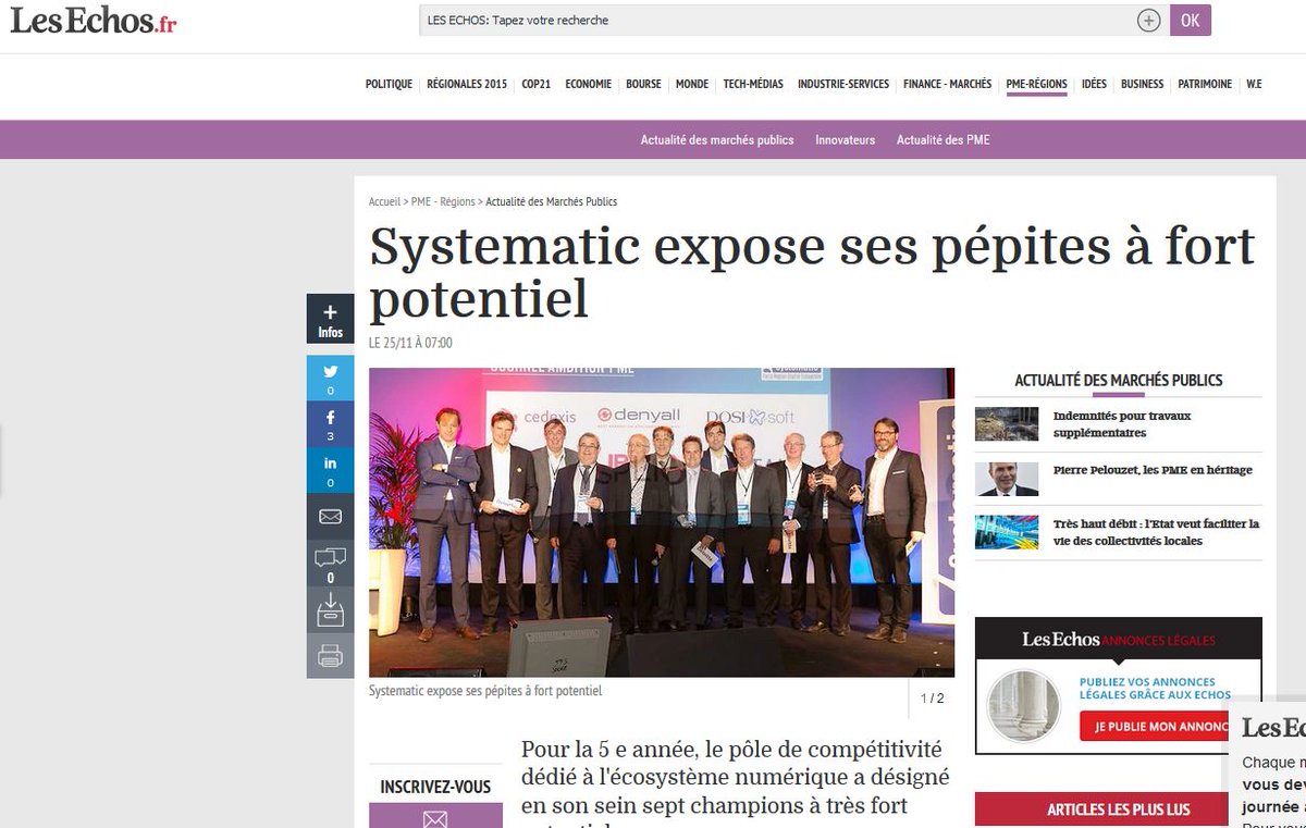 Pole_Systematic's tweet photo. A lire dans @LesEchos "#Systematic expose ses pépites à fort potentiel" #JAP2015 #frenchtech https://t.co/SrVgaIL18k https://t.co/g9kbvJ7P26