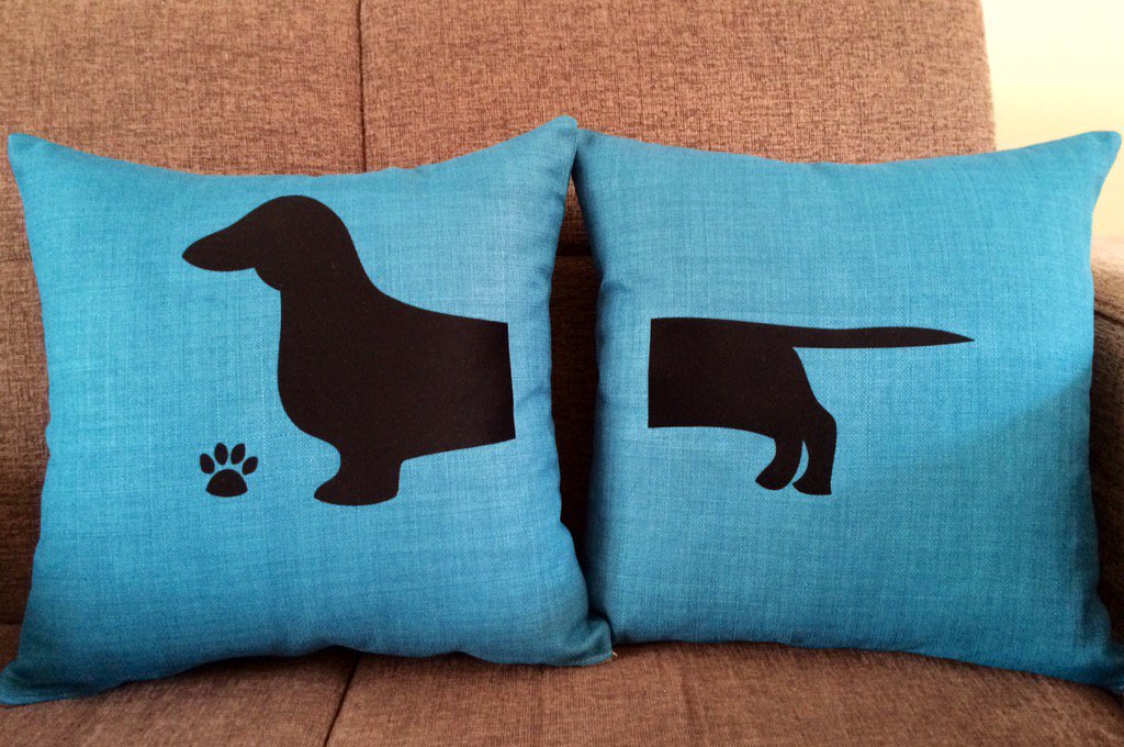 style_shack's tweet photo. Dog lovers, could you Rt our Personalised Dachshund Cushion Sets please? More colours here https://t.co/kZoUxK3ai0 https://t.co/Nw72bQnFFp
