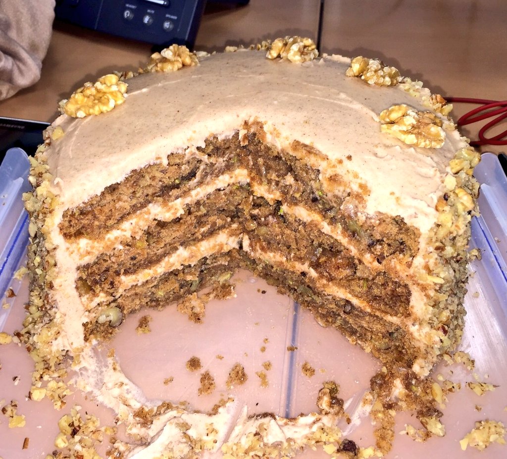 s_tailor's tweet photo. Walnut #courgettecake the next UK #carrotcake classic #cakeclub couldnt get enough @hummingbbakery! #sonumbakes #tbt https://t.co/9pNoAg8IrD