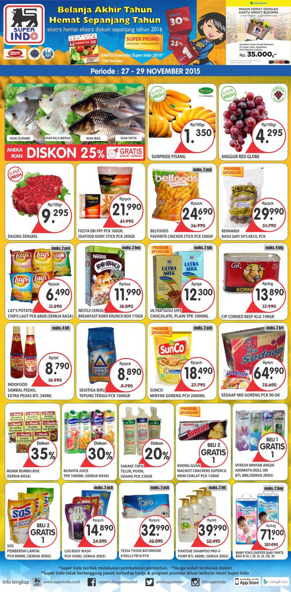 Super Indo Super Segar! Berikut promo koran Kompas (edisi 27-29 November 2015). Info: bit.ly/1ECrO43