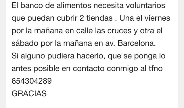 MariuJaen's tweet photo. Se necesitan voluntarios para el banco de alimentos de #Jaén @JaenSquare @CondondeJaen @elCreata @Santihumor https://t.co/IWP2VzFpnJ
